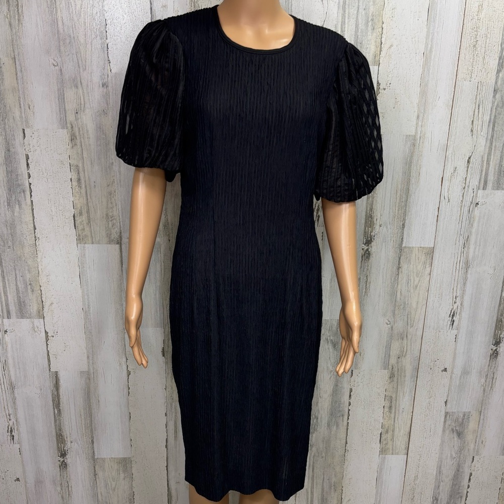 Leslie Fay Vintage 70’s Elegant Black Dress with Puff Sleeves